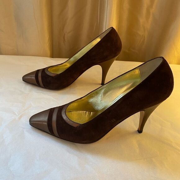 RARE Beltrami vintage cap toe chocolate suede pumps size 5 excellent condition - Picture 7 of 13